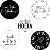 30x Stickers / Sluitstickers / Cadeaustickers | Hiephiep Hoera + Gefeliciteerd + Enjoy | 35 mm