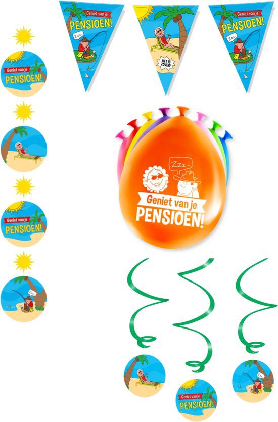 Pensioen Versiering Pakket - Cartoon incl. Vlaggenlijn - 4 delig - Pensioen  Feest... | bol.com
