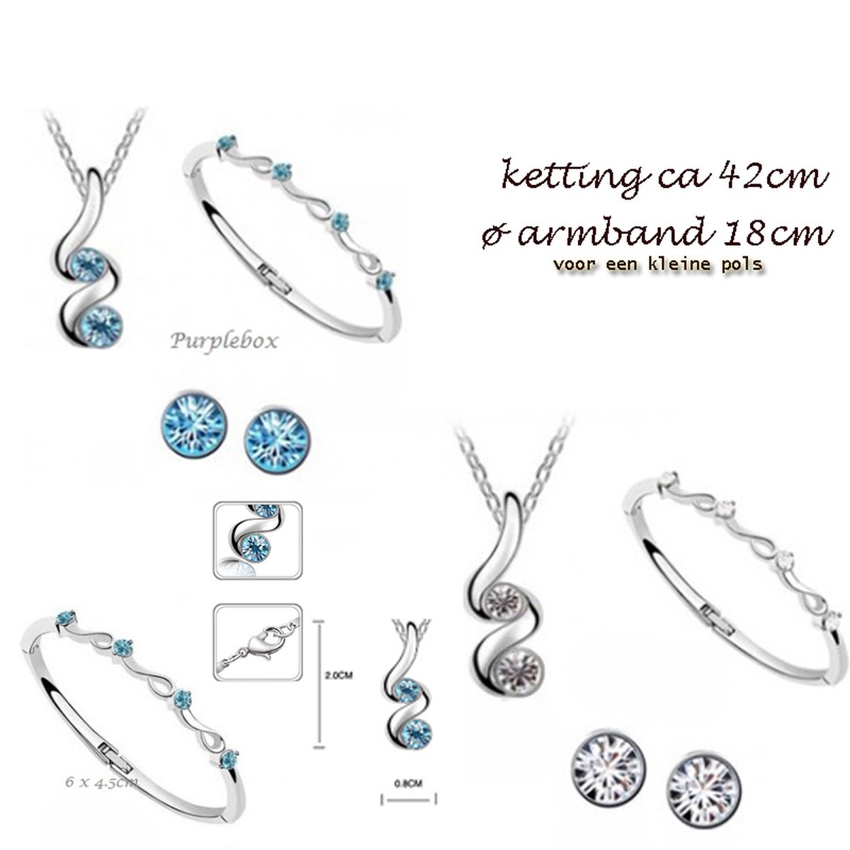 Set: Elegante ketting met hanger, armbandje en oorstekers- blauw