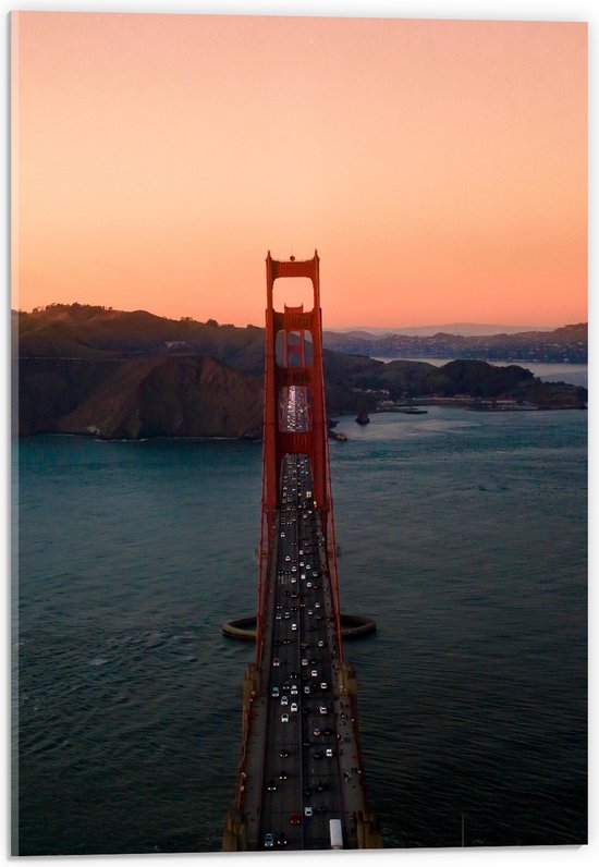 WallClassics - Acrylglas - Golden Gate Bridge in Californië - 40x60 cm Foto op Acrylglas (Met Ophangsysteem)