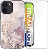 Hoesje geschikt voor Samsung A03 - Back Cover Siliconen Case Marmeren Hoes Roze + Screen Protector Gehard Glas Screenprotector