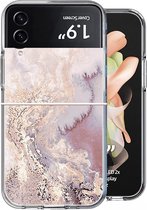 Samsung Flip 4 Hoesje - Samsung Galaxy Z Flip 4 Back Cover Siliconen Case Marmeren Hoes Roze