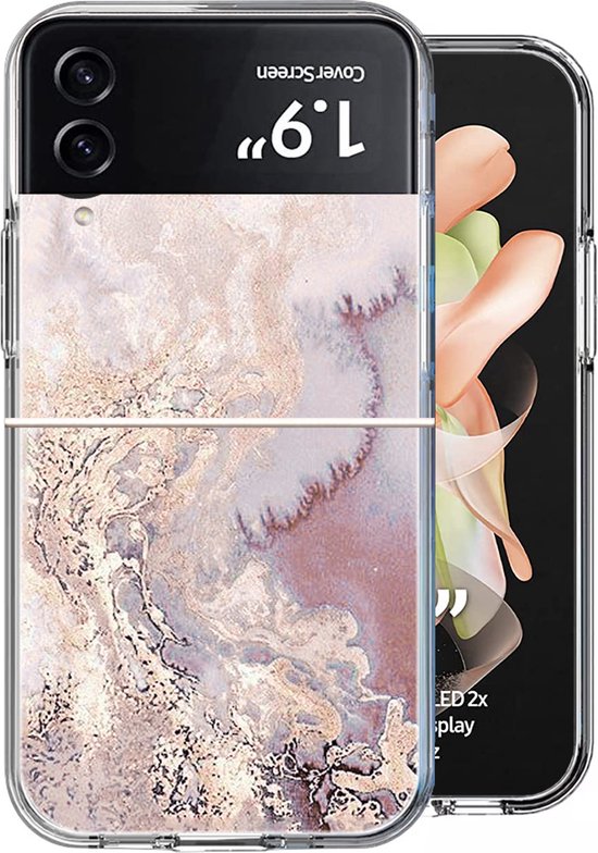 Hoesje geschikt voor Samsung Flip 4 - Back Cover Siliconen Case Marmeren Hoes Roze