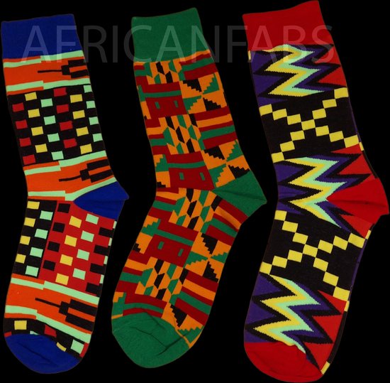 Afrikaanse sokken / Afro sokken / Kente print - Set van 3 paar - Afrika print kousen / Vrolijke sokken