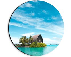 WallClassics - Dibond Muurcirkel - Hotel op het Water - Malediven - 20x20 cm Foto op Aluminium Muurcirkel (met ophangsysteem)