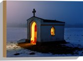 WallClassics - Bois - Chapelle dans la Neige - Pologne - 40x30 cm - 9 mm d'épaisseur - Photo sur Bois (Avec Système d'accrochage)