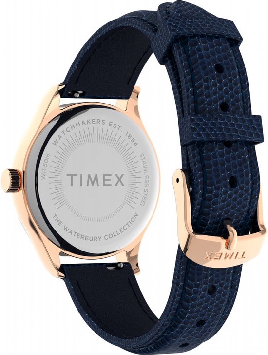 Timex Traditional TW2U97600 Horloge - Leer - Blauw - Ø 34 mm