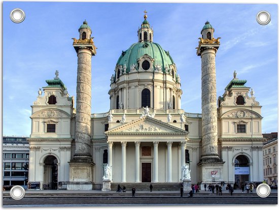 WallClassics - Tuinposter – Karlskirche Kerk in Oostenrijk - 40x30 cm Foto op Tuinposter (wanddecoratie voor buiten en binnen)