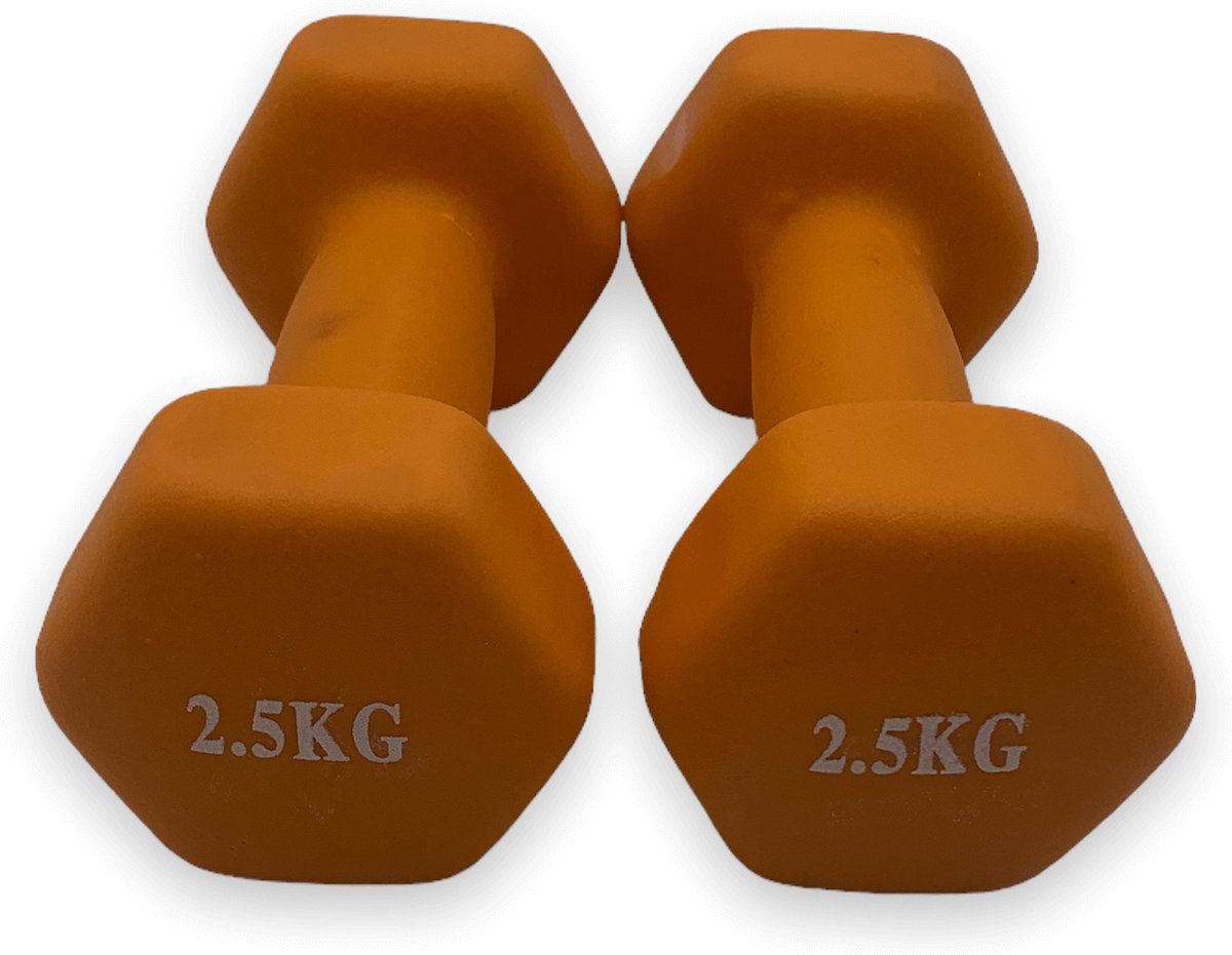 dumbells - Neopreen 2,5 kg - oranje - 2 x 2,5 kg - dumbell set - fitness gewicht - gewichten set 2,5 kg - gewichtjes 2,5 kg - fitness gewichten 2,5 kg