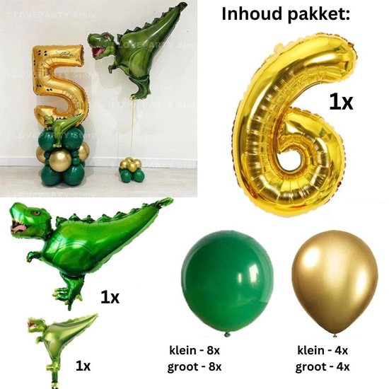 Dinosaurus Ballonnen Pakket - Leeftijd: 6 jaar - Dino Ballonnen - Feestpakket / Feestversiering - Kinderverjaardag - Jongen / Meisje - Verjaardag Versiering Dino
