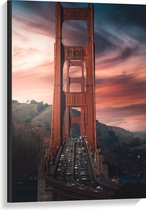 WallClassics - Canvas - Brug over het Water - San Francisco - 60x90 cm Foto op Canvas Schilderij (Wanddecoratie op Canvas)