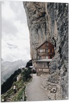 WallClassics - Tuinposter – Huisje op de Noordelijke top van Appenzeller Alpen - 80x120 cm Foto op Tuinposter (wanddecoratie voor buiten en binnen)