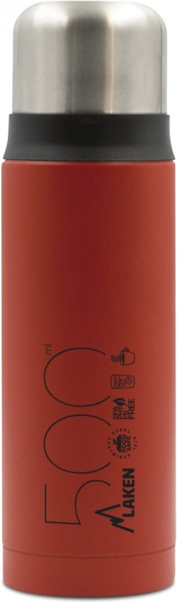 Laken thermosfles roestvrijstaal Rood 0.5L met drinkmok, dubbelwandige rvs drinkfles