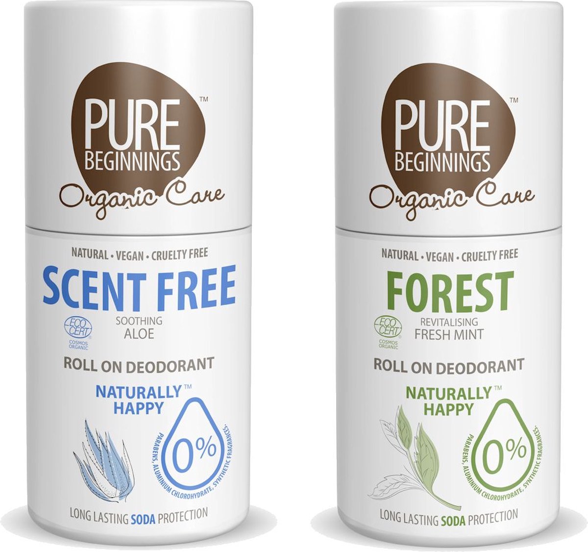 Pure Beginnings - Roll on deodorant - Scent Free + Forest - 2 Pak