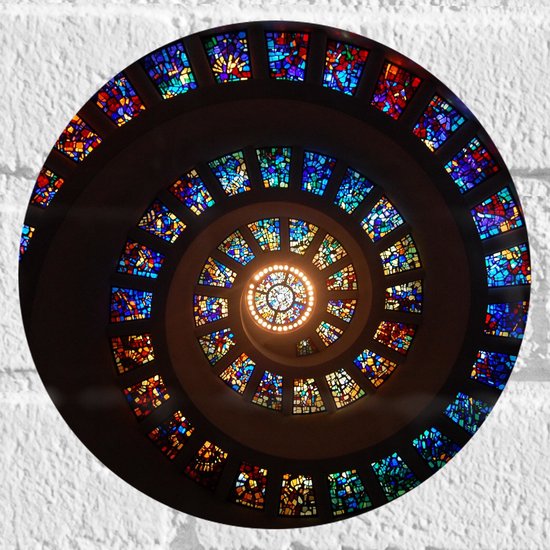 WallClassics - Muursticker Cirkel - Glas-in-lood Kunst - 20x20 cm Foto op Muursticker