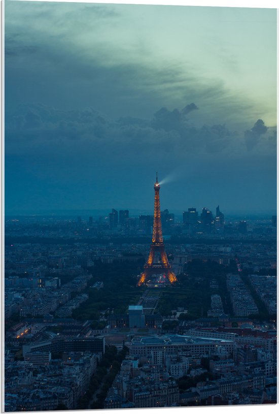 WallClassics - Acrylglas - De Stad Parijs en de Eiffeltoren in de Nacht - 60x90 cm Foto op Acrylglas (Wanddecoratie op Acrylaat)