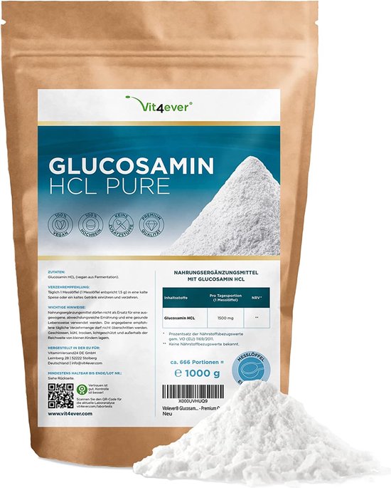 Glucosamine HCL Puur 666 porties 1000 gr / 1 kg puur poeder zonder