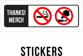 Pictogram/ sticker | Roken en vapen verboden | 14 x 4 cm | E-sigaret | Tabak | Vaping | Vape | Verbod | ENG/FR | Witte folie | Raamsticker | 2 stuks