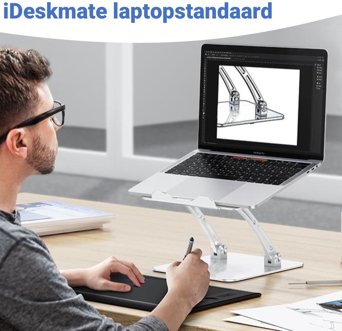 iDeskmate - Support pour ordinateur portable robuste et réglable - Support  pour ordinateur portable ergonomique au niveau des yeux