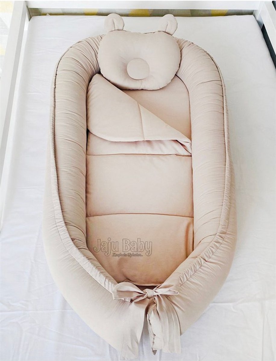 SNS Baby - Babynestje en Hoofdkussen- Lichtbruin - 74 x 40 cm