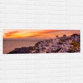 Muursticker - Uitzicht over Klassieke Griekse Stad tijdens de Zonsondergang - 120x40 cm Foto op Muursticker