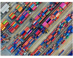 WallClassics - Poster Glanzend – Zeecontainers in de Haven gestapeld - 40x30 cm Foto op Posterpapier met Glanzende Afwerking