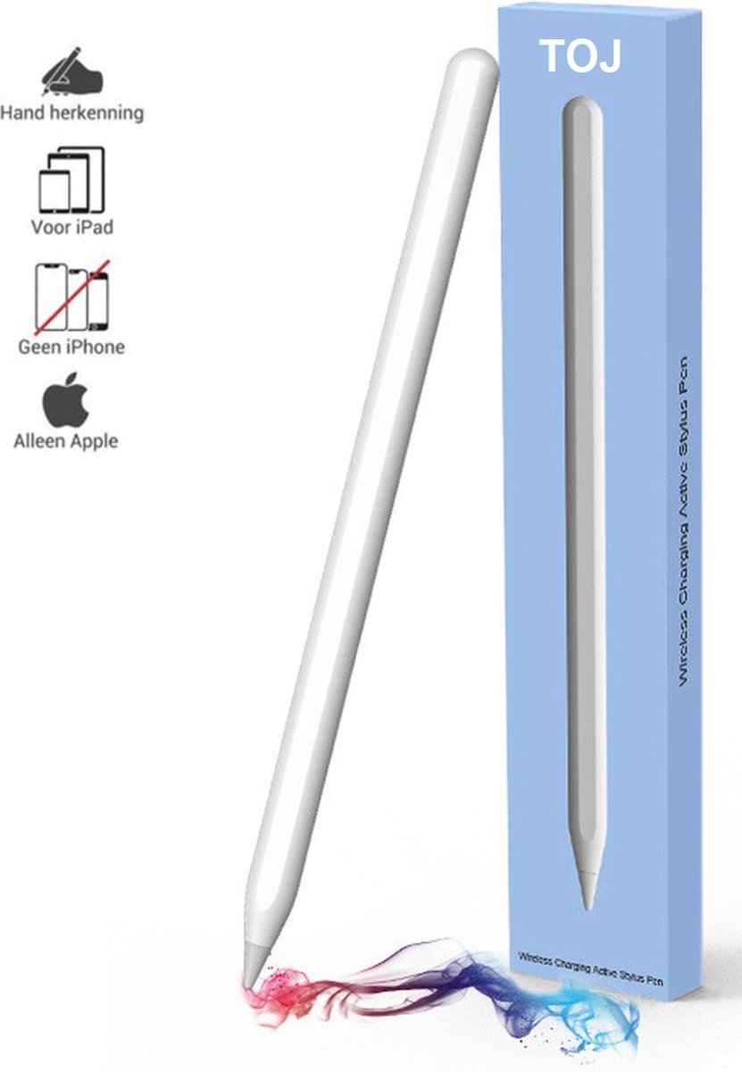 TOJ Active Stylus Pen - Bluetooth - Draadloos Magnetisch Opladen - Handdetectie - Tilt Functie - Alternatief Apple Pencil 2 - Alleen voor Apple iPad - Wit