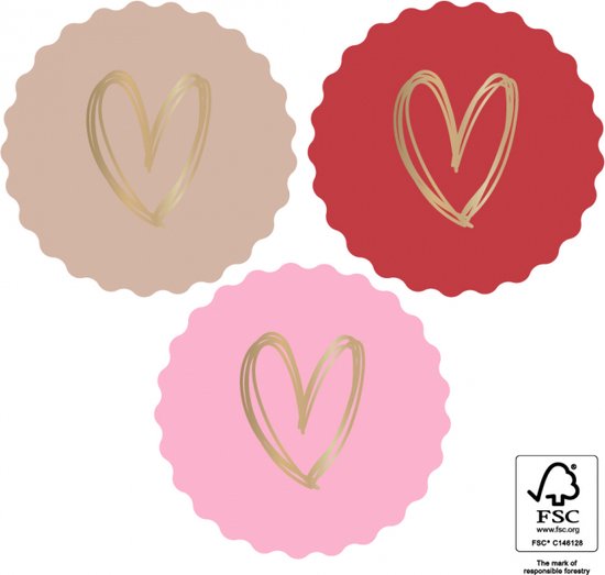 Foto: Sluitzegel groot kartel rand gouden hart pastel poeder taupe rose rood hartjes stickers envelop sticker geboorte kaart huwelijk verjaardag bedankje cadeau cadeauzakje hop traktatie babyshower dh collection