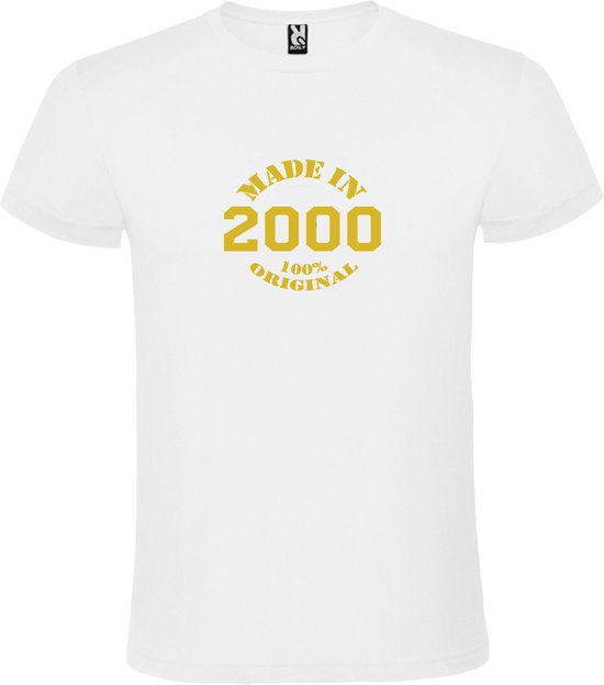 Wit T-Shirt met “Made in 2000 / 100% Original “ Afbeelding Goud Size XXXXXL