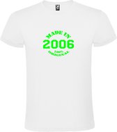 Wit T-Shirt met “Made in 2006 / 100% Original “ Afbeelding Neon Groen Size M