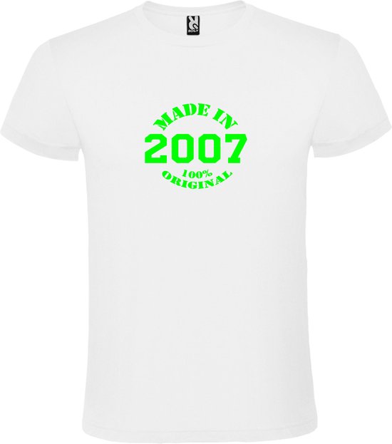 T-Shirt Wit avec Image « Made in 2007 / 100% Original » Vert Fluo Taille M