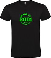Zwart T-Shirt met “Made in 2001 / 100% Original “ Afbeelding Neon Groen Size M
