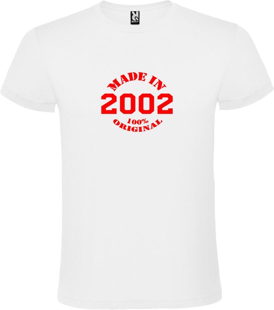 Wit T-Shirt met “Made in 2002 / 100% Original “ Afbeelding Rood Size XL