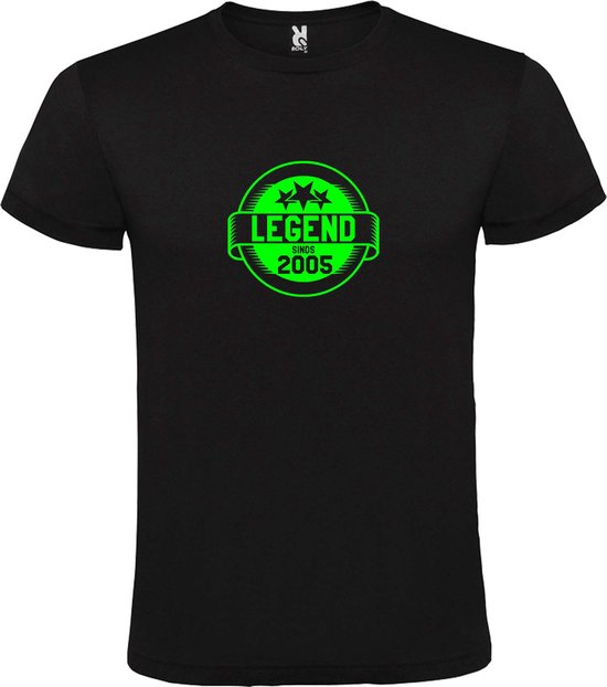 Zwart T-Shirt met “Legend sinds 2005 “ Afbeelding Neon Groen Size XXXXL