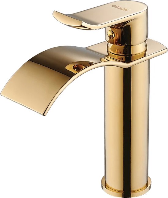 Watervalkraan voor badkamer wastafel, messing kraan badkamer, wastafelkraan warm en koud mengkraan, enkele handgreep badkamerkraan geborsteld, hoog (maat: kort
