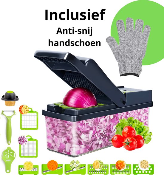 Mandoline – Multifunctionele groentesnijder – (Zelfreinigende) Mandoline Nicer Dicer – Uiensnijder – Groentensnijder – Frietsnijder – Keukensnijder – Groentehakker – Fruitsnijder – Snijmachine – Multifunctioneel 15-delig – RVS