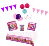 Nickelodeon - Paw Patrol Feestpakket Deluxe - Roze - Meisjes - Feestartikelen kinderfeest voor 8 kinderen - Slingers - Ballonnen - Versiering - Letterslinger - Bekers - Bordjes - Servetten - Tafelkleed - Kaarsjes – Vlaggenlijn