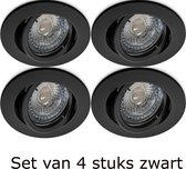 Philips inbouwspot met GU10 fitting 230V en inbouw frame. Dimbare ledlamp 3000K. Zwart rond. Set van 4 stuks. Inbouwmaat is hetzelfde als van een dozenboor.