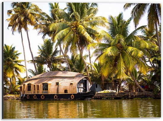 Dibond - Vakantieplek onder Palmbomen aan het Water - 40x30 cm Foto op Aluminium (Met Ophangsysteem)