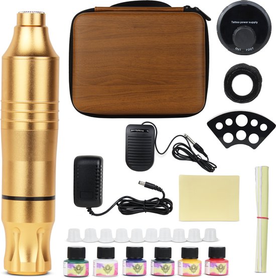 Inkfish Tattoo Machine Set Pen Inkt 20 Naalden Goud Voor