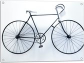 WallClassics - Tuinposter – Zwarte Fiets hangend tegen Witte Muur - 80x60 cm Foto op Tuinposter (wanddecoratie voor buiten en binnen)