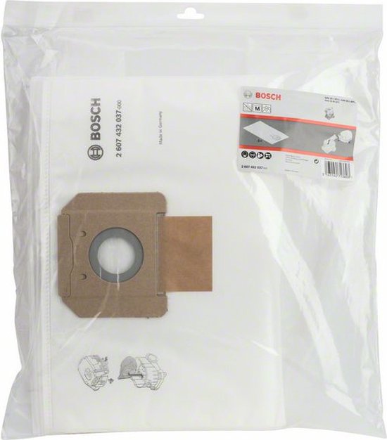 Bosch stofzuigerzakken 5 stuks in plastic verpakking, met productinformatie op het etiket.