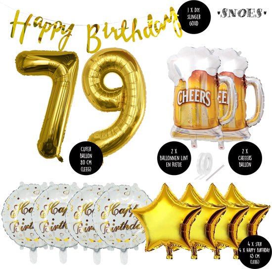 79 Jaar Verjaardag Cijfer ballon Mannen Bier - Feestpakket Snoes Ballonnen Cheers & Beers - Herman