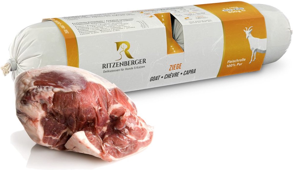 Ritzenberger Ritzenberger 100% Geit Honden natvoer Vleesworst 24x400 gram