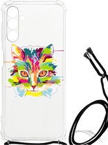 Silicone Case Geschikt voor Samsung Galaxy A13 5G | A04s Smartphone hoesje met doorzichtige rand Cat Color