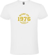 Wit T-Shirt met “Made in 1976 / 100% Original “ Afbeelding Goud Size XL