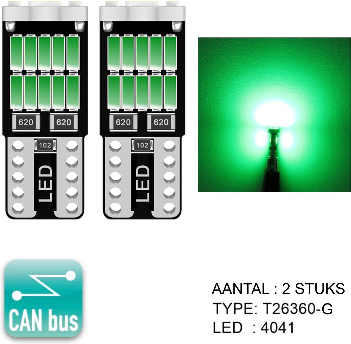 T10 Led Lamp Groen (Set 2 stuks) Canbus 5W5 | 360 Lumen| W5W | Led Signal Light | 12V | 168 | 194 | 2x | Stadslicht |