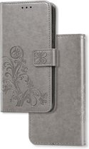 Hoesje geschikt voor OnePlus Nord CE 2 Lite - Bookcase - Pasjeshouder - Portemonnee - Bloemenprint - Kunstleer - Grijs