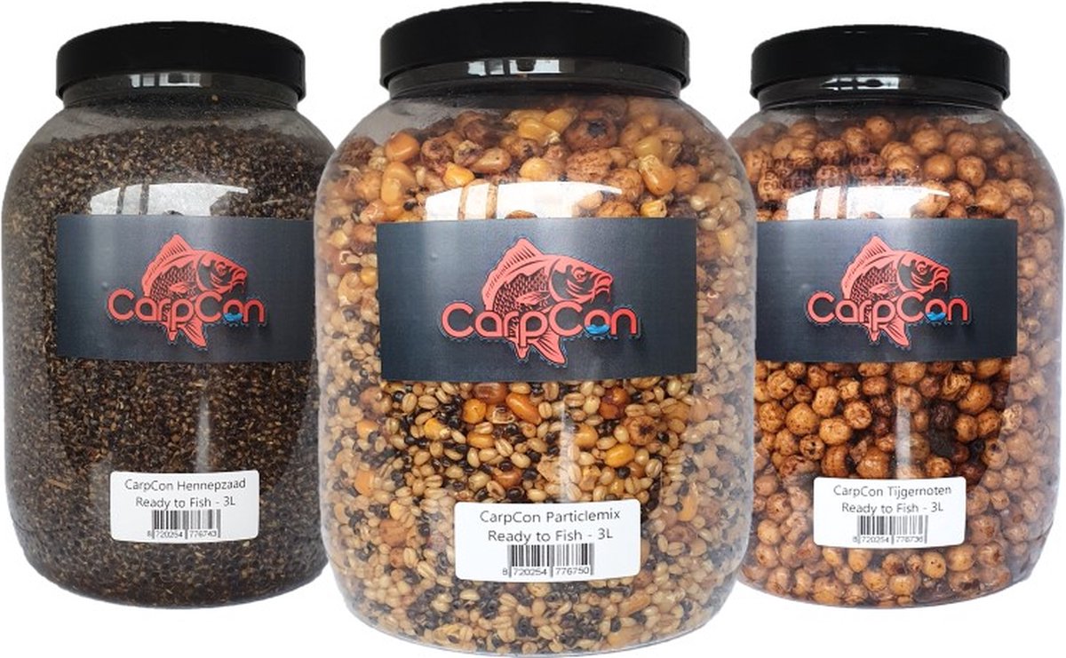 Particles Mixed Deal - 3x 3L pot - Tijgernoten, Hennepzaad, Particlemix - Houdbare partikels Karper vissen - PVA friendly