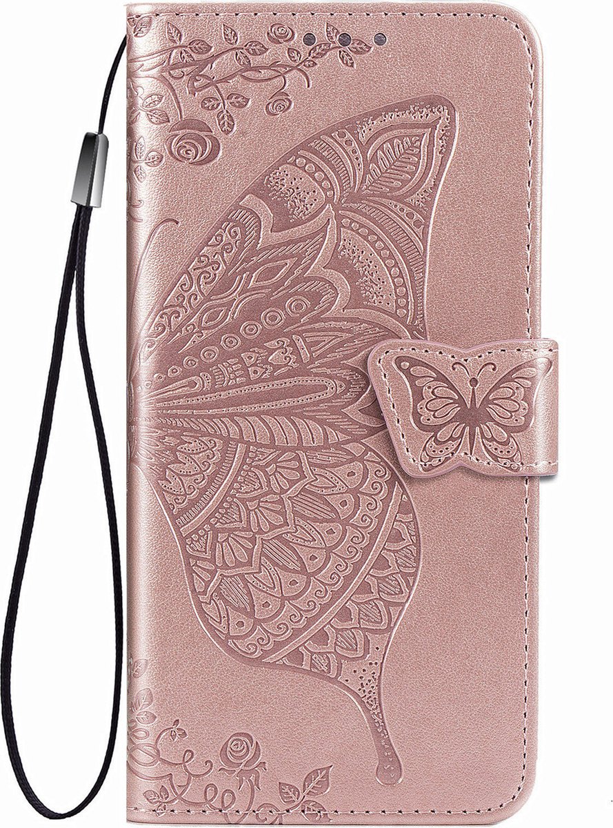 Hoesje geschikt voor OnePlus Nord - Bookcase - Pasjeshouder - Portemonnee - Vlinderpatroon - Kunstleer - Rose Goud